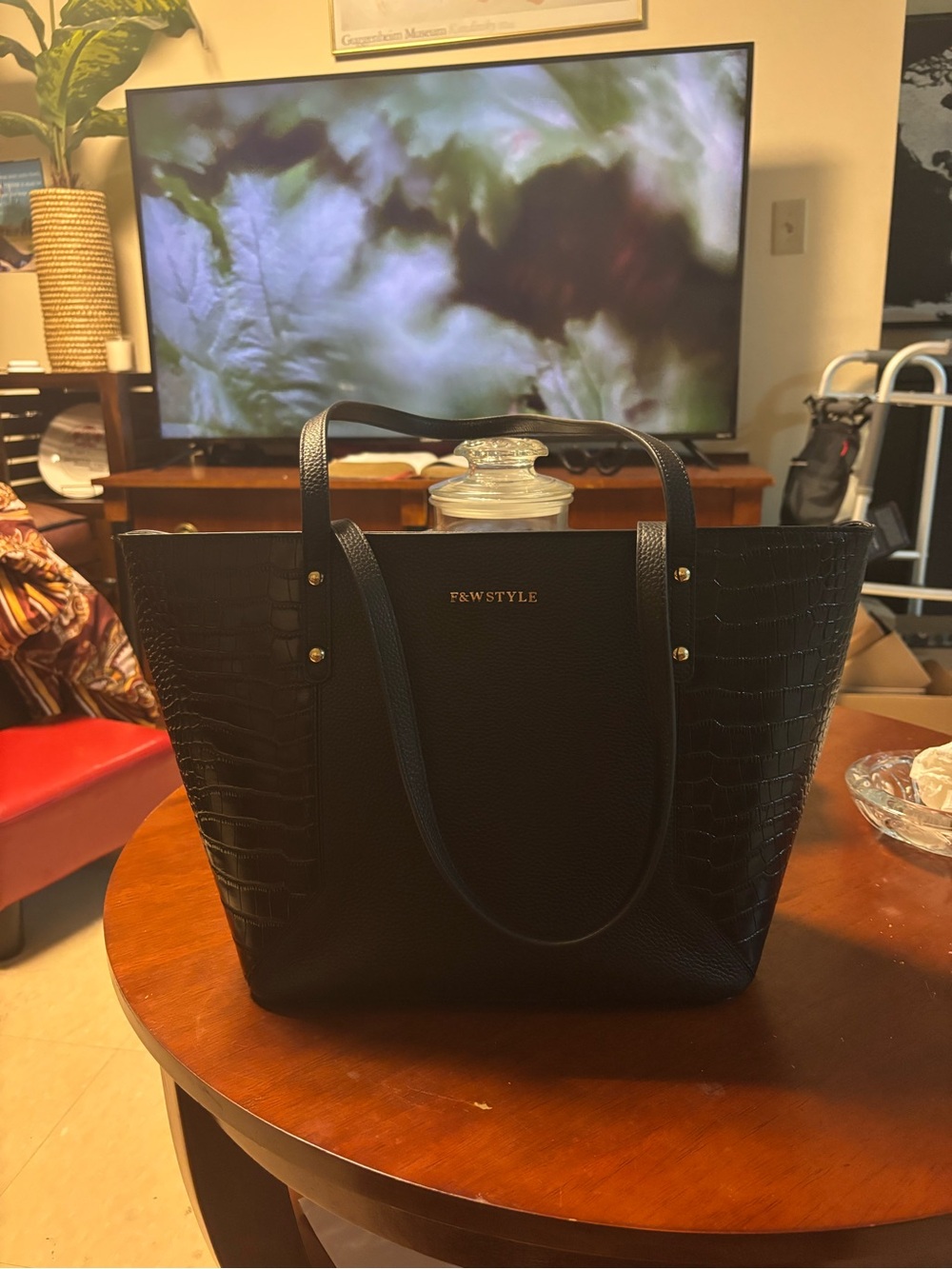 F&W Style Black Croc-Accent Tote Bag